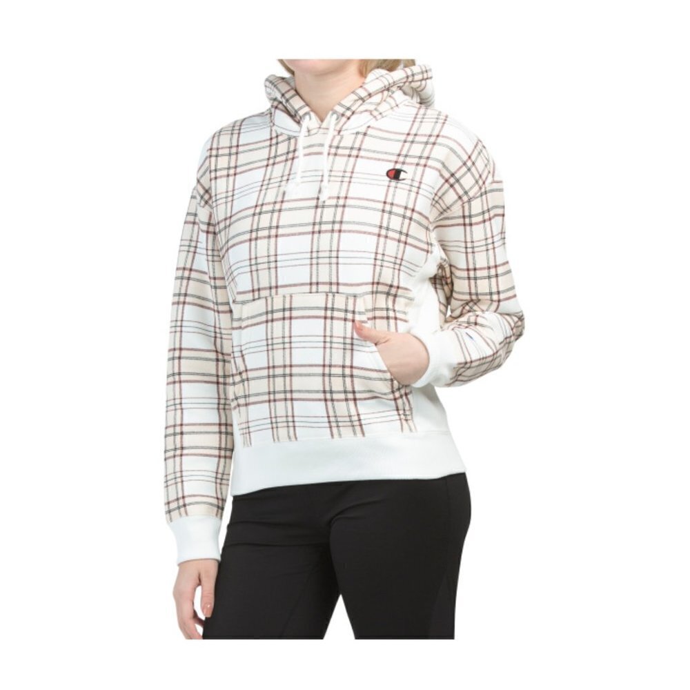 Champion Plaid Print Hoodie Reverse Weave Hooded Active Warm NWT XS